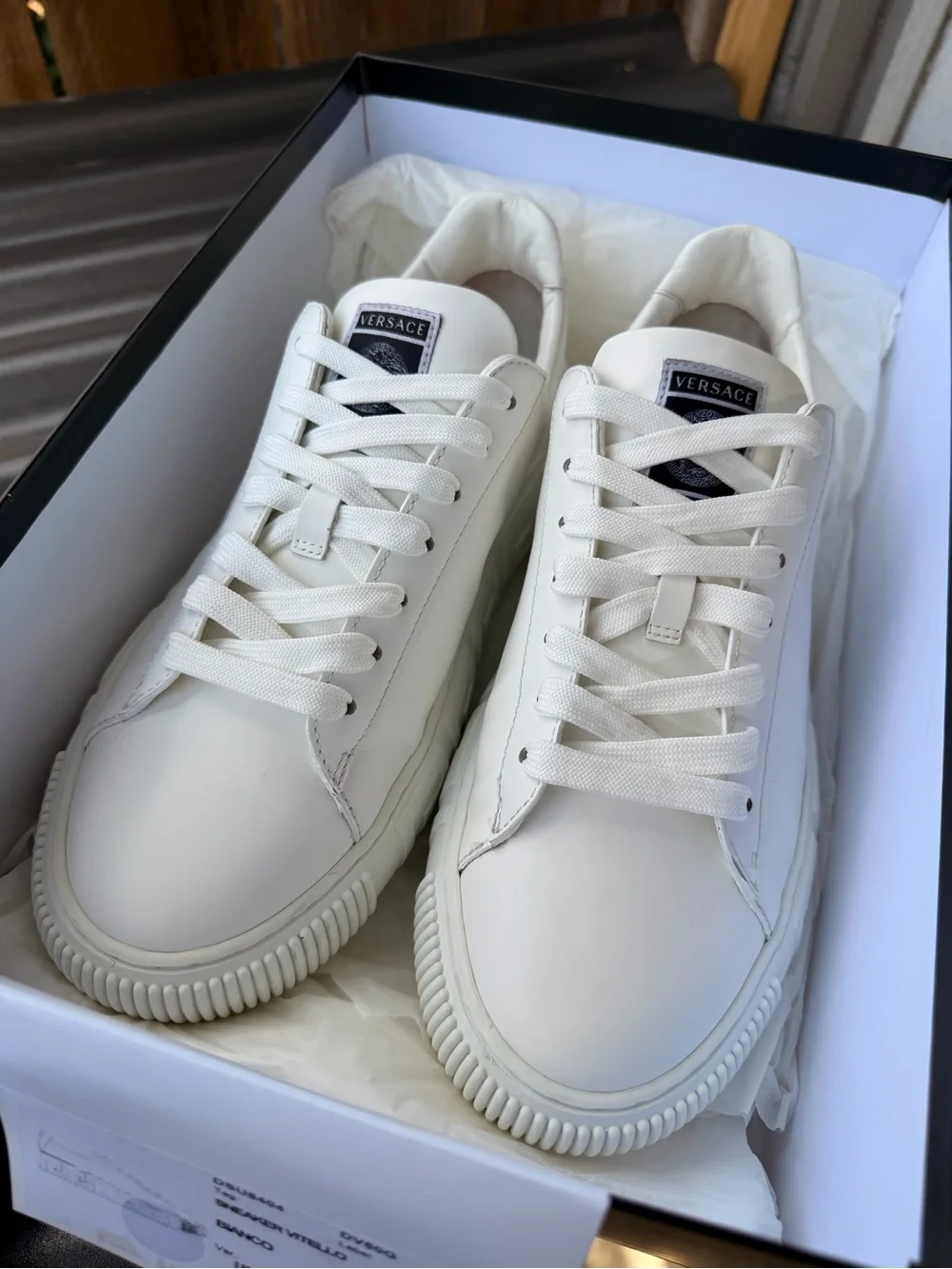 Versace White Leather Low-Top Platform Sneakers